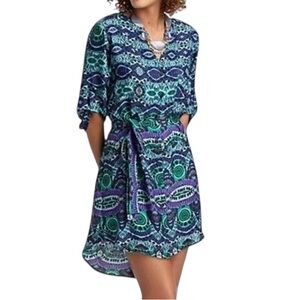 MAEVE 3/4 Sleeve V-Neck Printed Tie Waist Hi Low Hem Shirt Dress Size Small